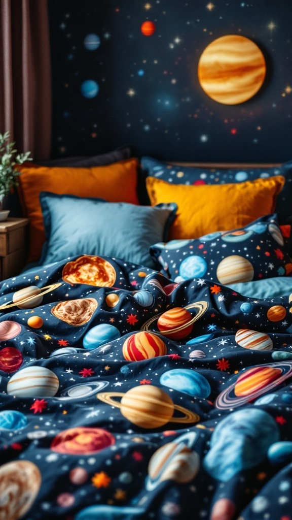Space Themed Kids Room with LED Planet Mobile