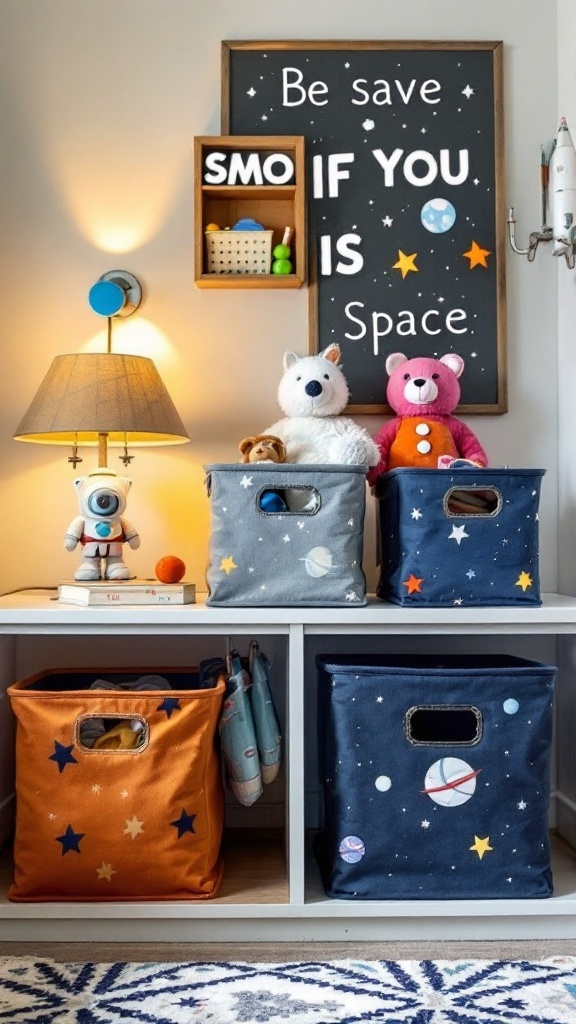 Space Themed Kids Room with LED Planet Mobile