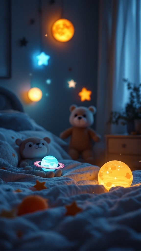 Space Themed Kids Room with LED Planet Mobile